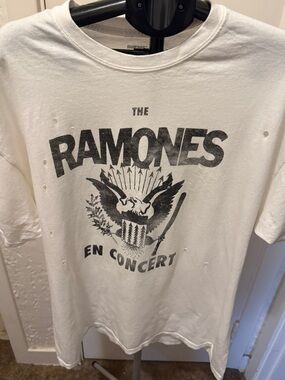 Ramones factory distressed band White Graphic Home Accent Tee